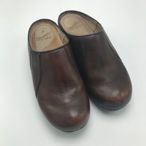 Dansko Brown Leather Open Back Mule Clogs